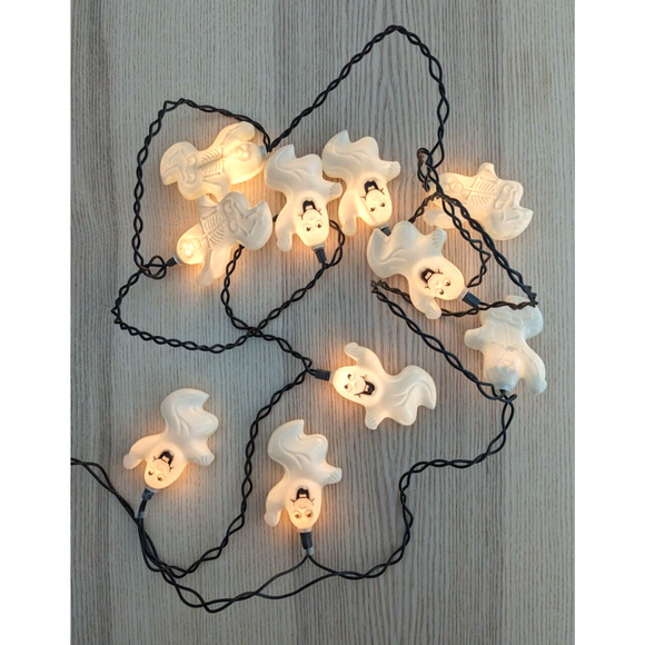 Vtg Eerie Descents Glowing Ghoulish Ghosts Blow Mold Halloween String Light Rare - Picture 12 of 15